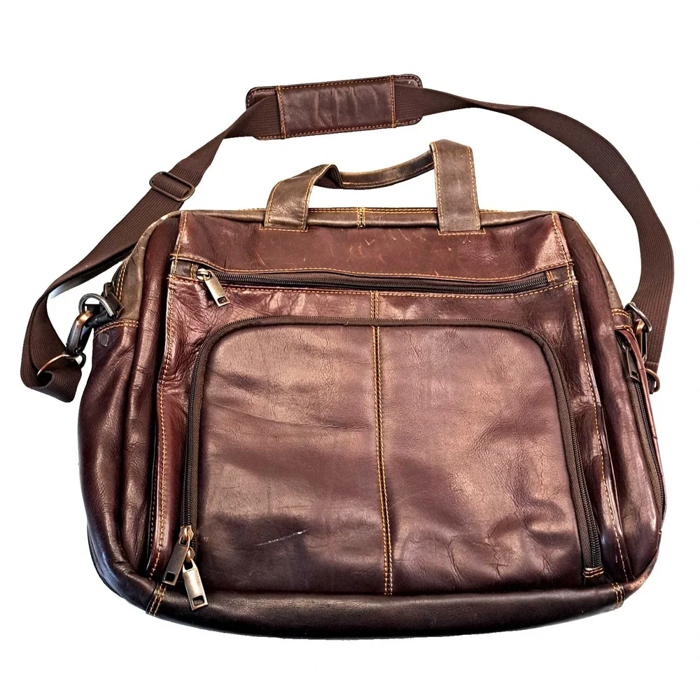 Wilsons Leather Dark Brown Rugged Messenger / Laptop Bag Vtg 1990s Y2K 15